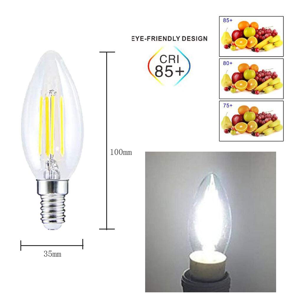 20er E14 LED Kerze Lampen Filamnet C35 400 Lumen kaltweiß 6000K LED Kronleuchter Glühbirnen E14 40W Äquivalent, C35 Filament Kerzenlampe E14 Nicht Dimmbar