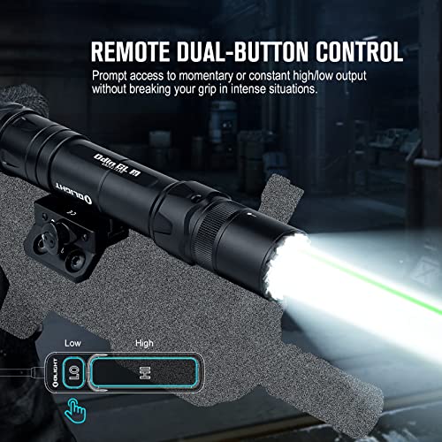 OLIGHT Odin GL M 1500 Lumens MLOK Mount Rechargeable Tactical Flashlight with Green Beam and White LED Combo, Removable Slide Rail Mount and Dual-Button Remote Pressure Switch