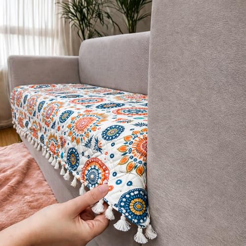 Image of Homerz Premium Printed Quilted Velvet Sofa Slip Cover Protector with Tassels, Sofa Mat, Exact Size, Antislip Cover (Mosaic, 3 Seater, Half)