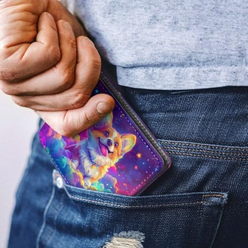 Image of Coldinair Colorful Corgi Boys Wallet Galaxy Stellar Wallets for Kids Aged 9-12 /8-10 /8-12 with Wallet Card,Leather Bifold Wallet Slim Coin Purses with 4 Credit Card Slots