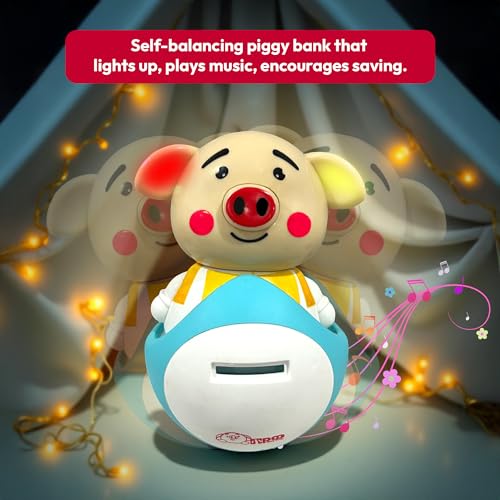 Image of Uonibaby by StarAndDaisy Musical Bunny Piggy Bank Toy for Kids , Roly Poly Self-Balancing Coin Bank , Baby Money Saving Box with Opener | Fun Piggy Bank Gift for Toddlers - Piggy