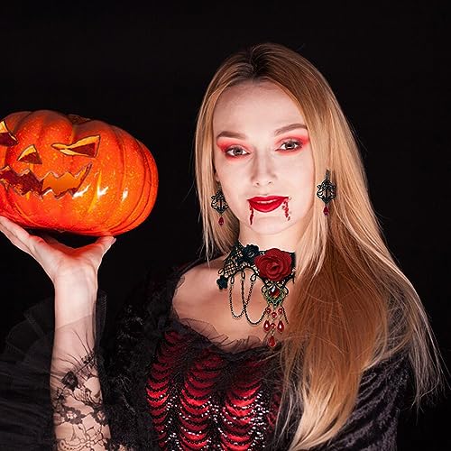 YBMYCM Halloween Costumer Jewelry Set for Women Black Lace Choker Gothic Choker Necklace Vampire Jewelry Halloween Cosplay Party Supplies 5