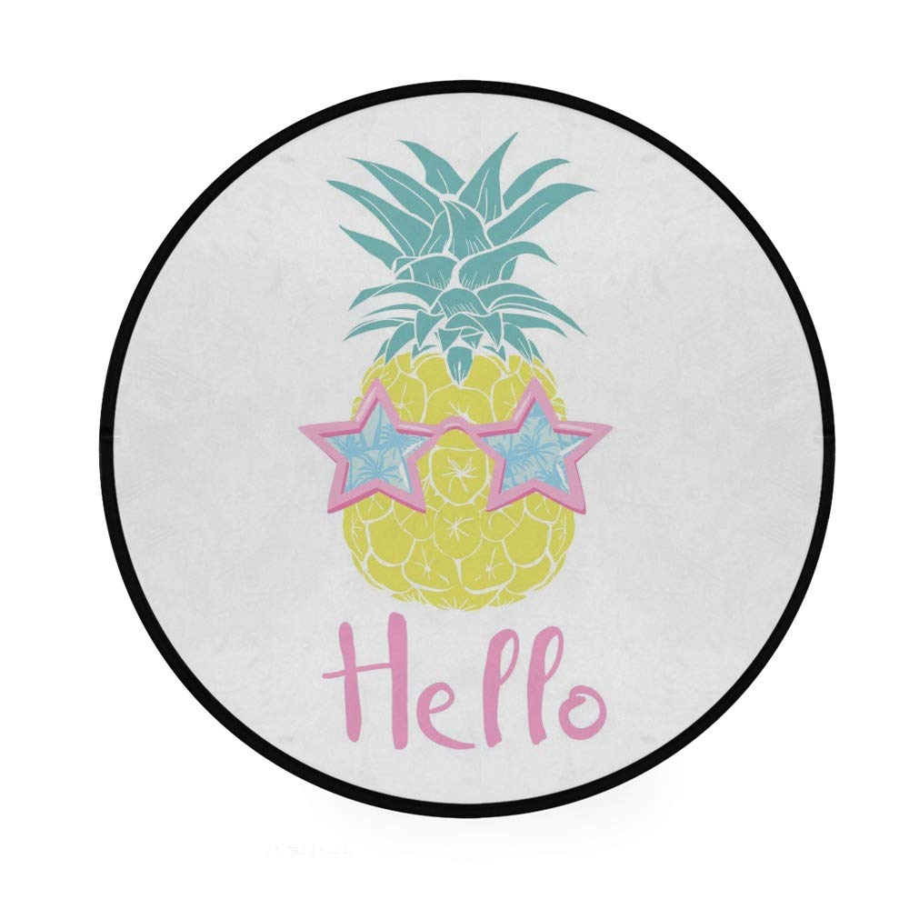 Paillasson rond ananas polaire moelleux et tapis antidérapant
