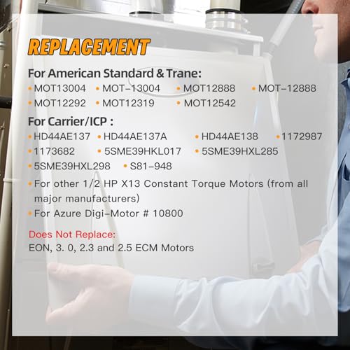 1/2 HP ECM X-13 Furnace Blower Motor 6205E, 208/230V 3.8A, 1050RPM, Fit for American Standard & Trane, Carrier/ICP, etc. 1/2 HP X13 Constant Torque Motor with One Year Quality Assurance