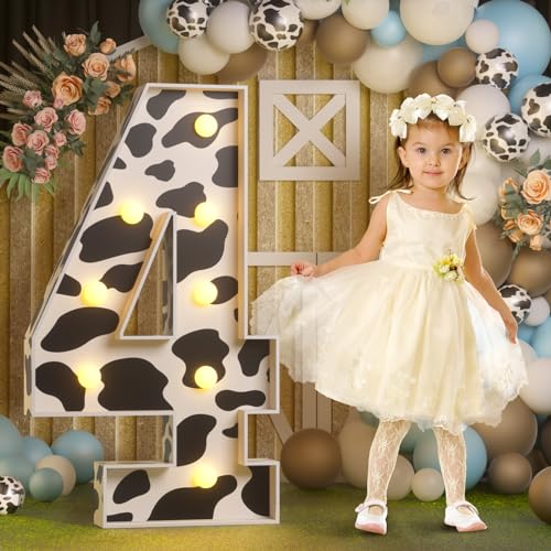 Image of Imprsv Cow Birthday Party Decorations, 3ft Marquee Numbers 4 Light Up Decor