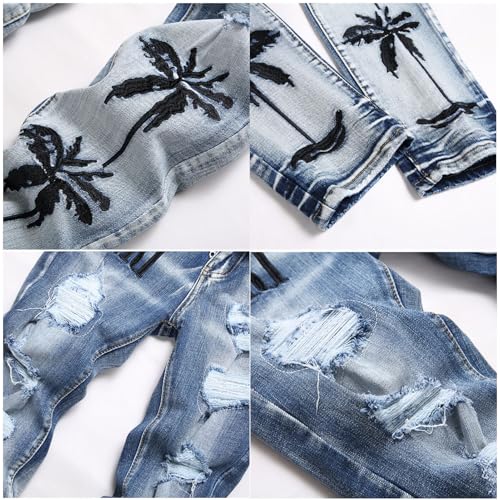 Men's Jeans, Ripped Jeans Men,Jeans for Mens,Slim Fit Distressed Straight Leg Fashion Washed Pants4