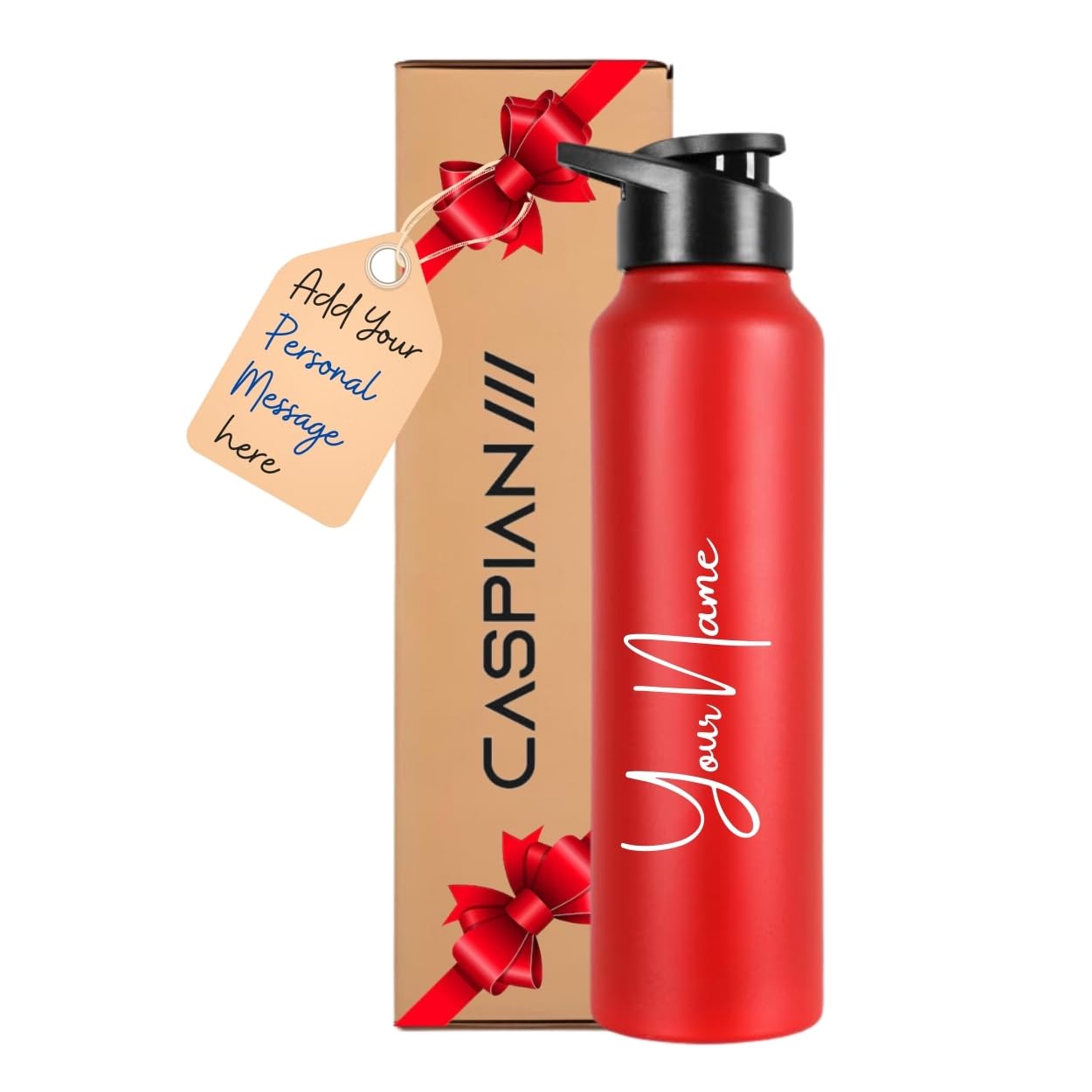 CASPIAN /// Hike Stainless Steel Customize Sipper Water Bottle Leak Proof Thunder for Fridge Home Office Travel School Kids Boys Girls Adults Sports Gym Yoga (Sporty Red 1 Litre, Set of 1)