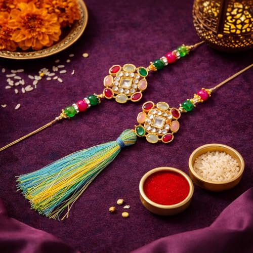 Image of JAIPUR ACE Rakhi Gift Combo for Brother Bhabhi and Kids with Raksha Bandhan Greeting Card and Roli Chandan, Lumba Rakhi Premium Unique Gifts hamper