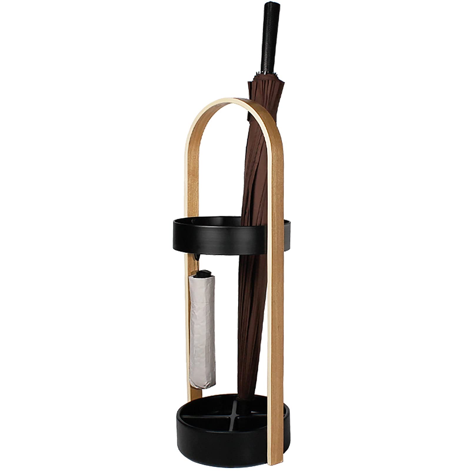 Gardeneea Umbrella Stand, Umbrella Stand Round Metal Umbrella Stand Rack with Handle, Modern Freestanding Umbrella Holder with Drip Tray, Umbrella Bucket for Cafe Entrance, Home Office (Brown)
