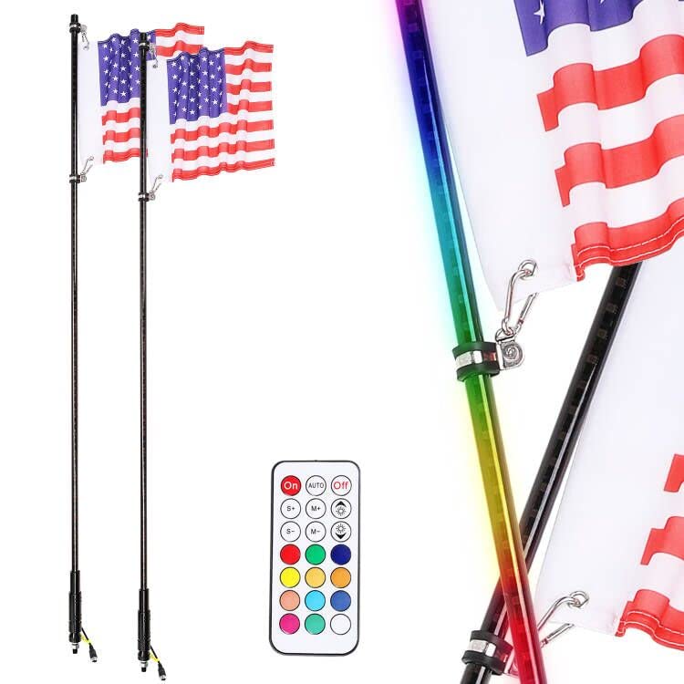 5FT LED Whip Lights 2PCS, OFFROADTOWN LED Lighted Whips RGB Chasing Light Whip RF Remote Control LED Antenna Whips for UTV RZR Dune Buggy Golf Cart Trucks ATV Whip Accessories