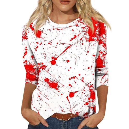 Cute Funny Halloween Shirts for Women Plus Size 3/4 Length Long Sleeve Womens Tops Witch Gothic Renaissance Shirt