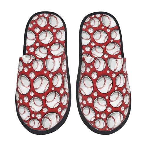 Cute Baseball Print Women Slippers Home Furry Shoes Keep Men Couples Shoes Warm For Women-