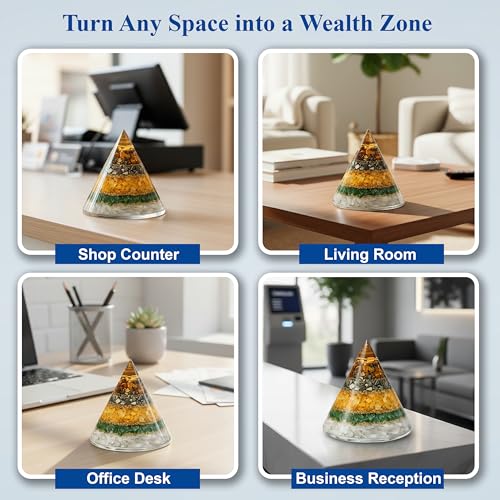 Image of JD FRESH Original Certified Money Magnet Round Pyramid /Handcrafted Healing Pyramid /Energized Crystal Orgonite Pyramid for Wealth, Prosperity & Abundance /Vaastu Dhan Yog Pyramid for Home & Office