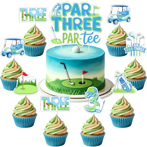 TWO WILD Golf 3rd Birthday Party Decoration Set, 25pcs Par Three Par Tee Party Decorations, Golf-Themed Cake Topper & Cupcake Toppers for Boys Girls Third Birthday Dessert Table & Photo Setup