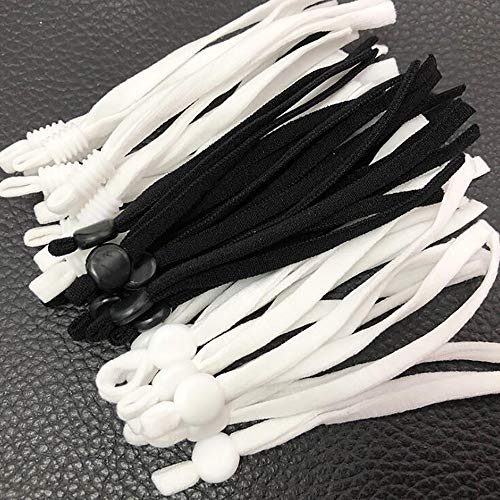 RAYNAG 200 piezas de cintas elásticas de costura ajustables para manualidades, cinta para la oreja, elástica, suministros para manualidades, color blanco y negro Cover