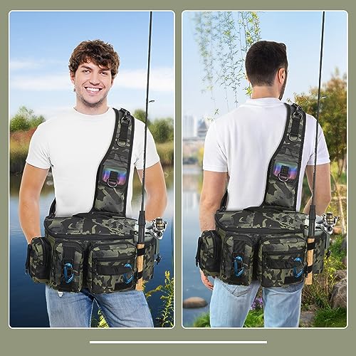 zerotop Fishing Tackle Bags Large Sling Fishing Carryall Bag Multi-Pocket Waterproof Fishing Tackle Storage Bags Holdall with Padded Shoulder Strap - Image 2