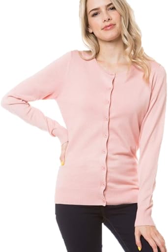 Womens Solid Basic Stretch Button Down Knit Sweater Cardigan