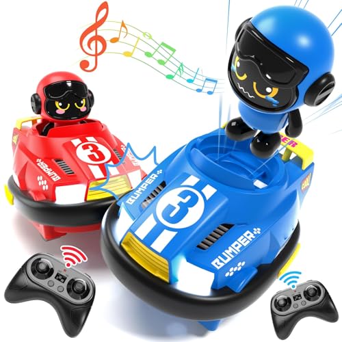 bessome 2 Pack Cute Cartoon Remote Control Bumper Car for Toddlers-Mini RC Cars with Light & Sound &...