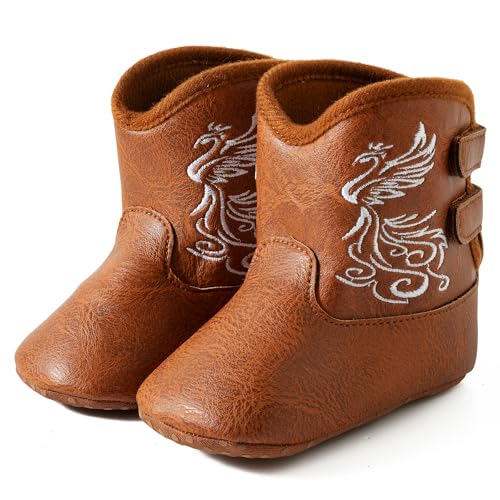 Image of Jastore Baby Boys Girls Cowboy Boots Infant Western Booties Toddler Soft Sole Non-Slip First Walker Crib Shoes