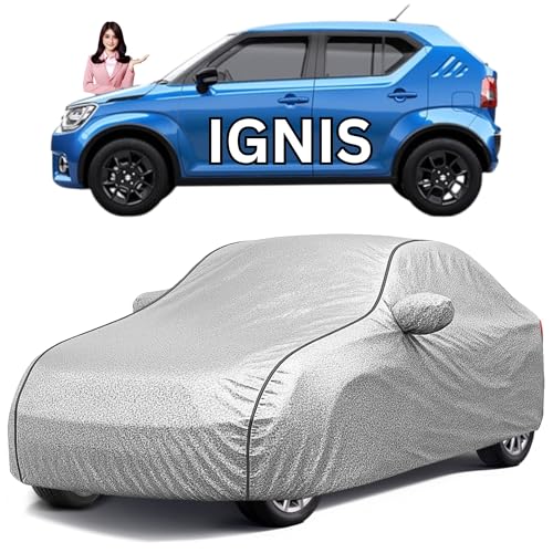 Image of Avecrew 100% Waterproof Car Cover for Maruti Suzuki Ignis All Model Mirror & Antenna Pocket Triple Stitched, Dustproof Full Body Protection (Heat & UV Resistant,Silver)