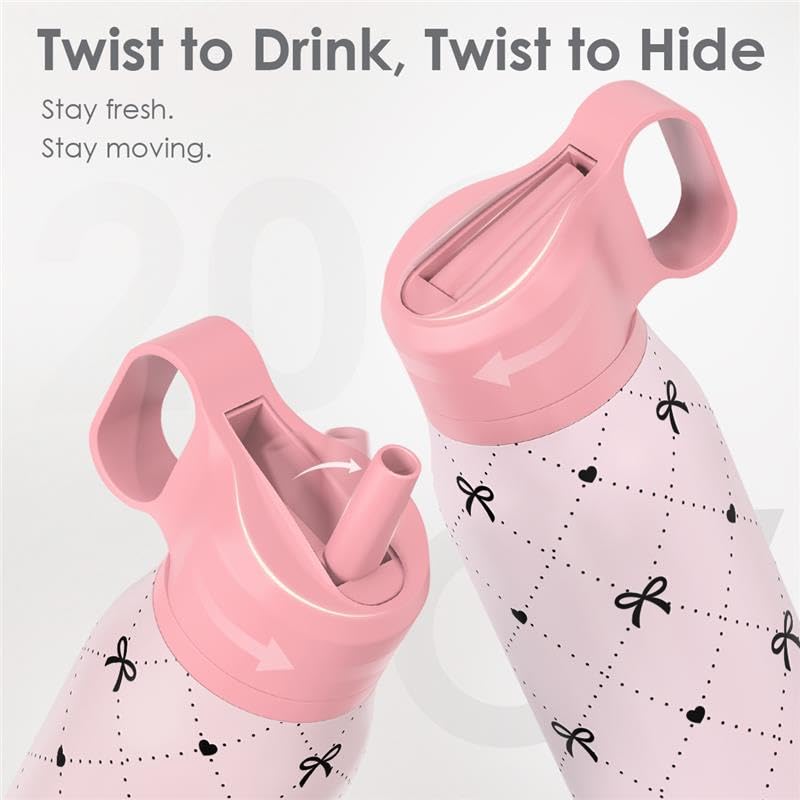 Image of Bow Insulated Stainless Steel Water Bottle with Twist Lid 20oz, Sports & Gym Water Bottles for Women Girls Friends, Gift for Birthday Christmas