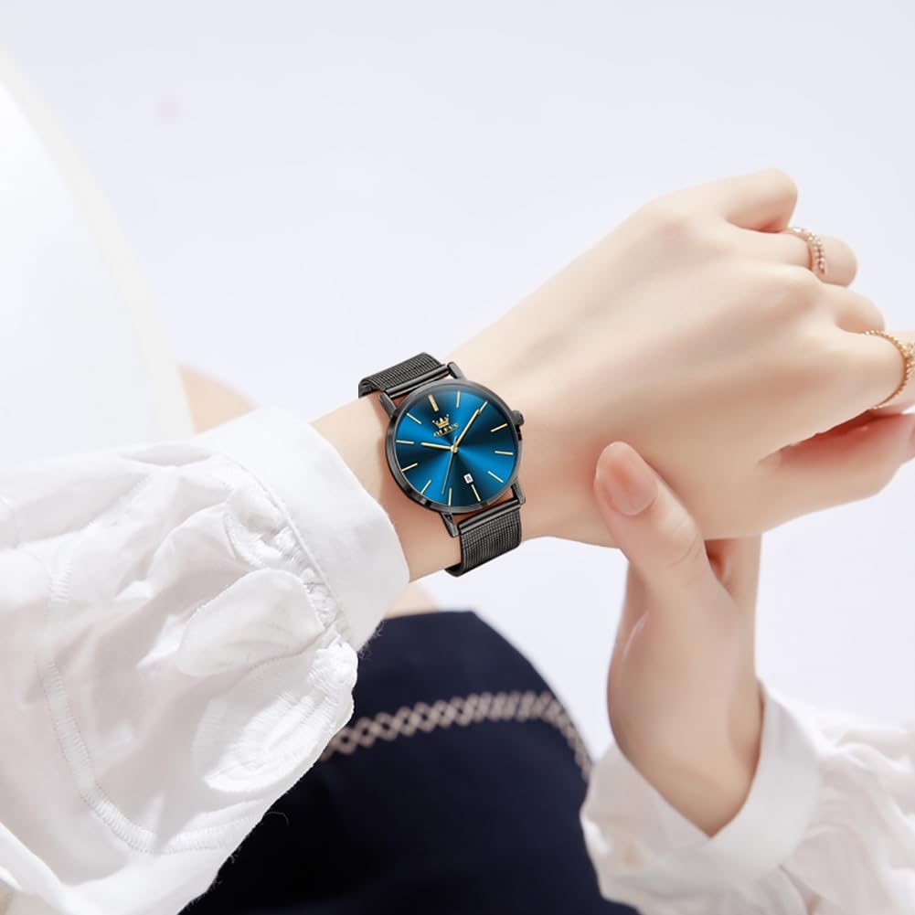 OLEVS Women's Watches for Ladies Female Wrist Watch Leather Band Waterproof Thin Minimalist Casual Simple Dress Quartz Analog with Date Calendar - Image 2