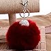 Llavero Para Mujer, Rosa Peluche Rojo Cuentas Con Incrustaciones De Diamantes Llavero De Bola De Piel Lámpara Colorida Llavero Colgante, Accesorio De Moda Pareja Amigo Amante Chica Festival Regalo D