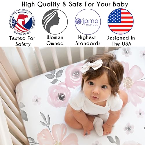 Image of Sweet Jojo Designs 2-Piece Baby Crib Sheets Set (Pink /Grey Boho Floral) for Girls, Infant Nursery, Toddler Room - Standard Size (Blush Rose, Gray, Watercolor, Bohemian, Flower, Farmhouse, Shabby Chic)