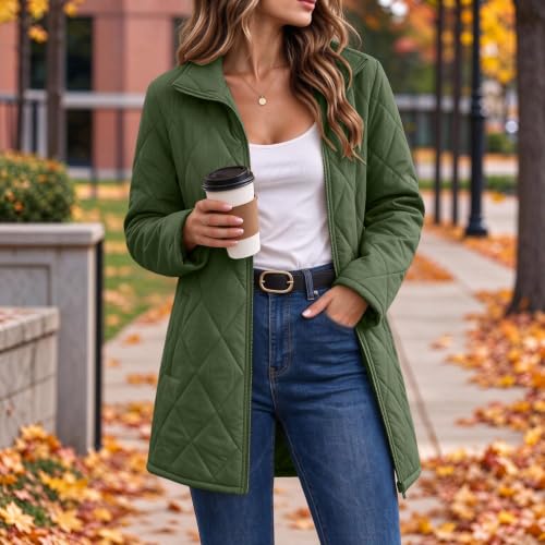 Quilted Jackets for Women Lightwight Fall Winter Mid Length Padded Coats - image 2
