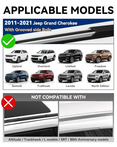 Image of 360Lbs Roof Rack Cross Bars Compatible with Jeep Grand Cherokee 2011-2021 | with Grooved Side Rails, Heavy Duty Top-Mount Aluminum Roof Rails Crossbars Rooftop Luggage Racks Cargo Carrier
