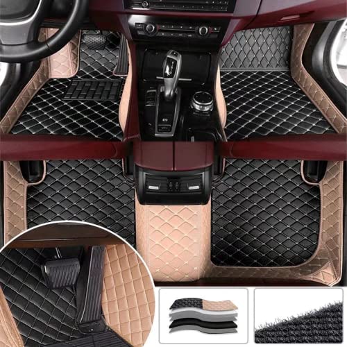 YaruicarCustom Car Floor Mats for 99.99% Sedan SUV Sports Car Men Women Protection Full Coverage Pads Anti-Slip Leather Floor Lining All Weather Car Floor Mats (Beige Black)