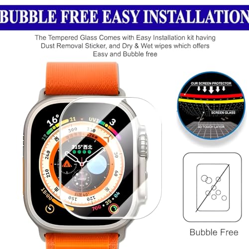 Image of Full Glue Tempered Glass Screen Protector Compatible For Apple Watch Ultra (49Mm) Glass Film (Pack Of 1) With Easy Installation Kit for Smartwatch [Transparent]