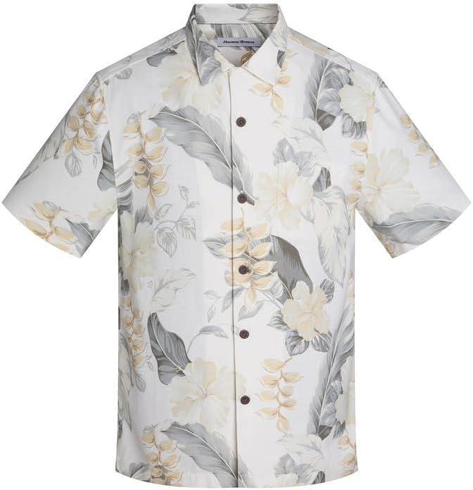 Men's Hawaiian Shirts Silk and Cotton Blend Button Down Short Sleeve Tropical Print Camp Shirts
