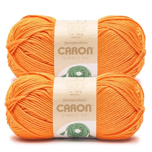Image of Caron Simply Me, Soft Yarn for Crocheting, Lively Mandarin, 2-Pack | #5 Bulky Yarn, 62% Acrylic 20% Nylon 18% Wool, Soft Yarn for Knitting, Crochet, Hobby Crafts, 197yd, 160g /5.64oz per skein