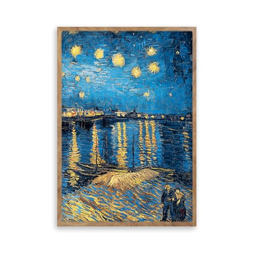 阪画屋 ゴッホ 「ローヌ川の星月夜」 アートパネル アートボード ポスター 玄関 壁画 壁掛け 壁飾り 部屋飾り 飾り絵 絵 絵画 油絵 ソファの背景画 インテリア 現代 モダン フレーム 額付き 木枠付きの完成品 木目調 キャンバス 風水 風景画 プレゼ