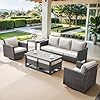 7 piece outdoor furniture patio wicker sofa set oversize outdoor swivel rocker chairs with rattan ottomans conversation sets patio furniture come with removable washable cushion beige brown  urban country home decor