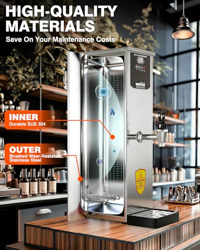 Image of WantJoin Hot Water Dispenser - Commercial Water Boiler 35L(9.2 GAL) /H Step-Heating Adjustable Temperature Control 32F - 212F for Coffee Boba Tea Shop Office, Silver