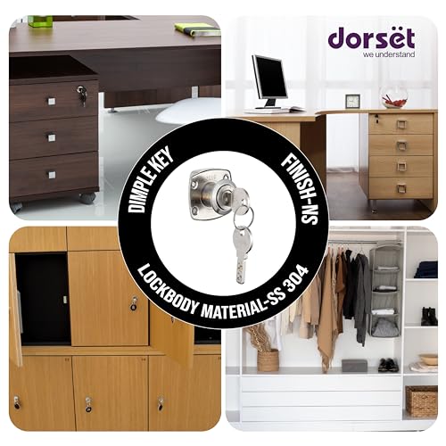 Image of Dorset Secura Drawer Lock | Suitable Panel Thickness : 20 mm Drawer | Lock for Drawers and Cabinets | 2 Dimple Keys, Silver Satin Finish | AL410(20)