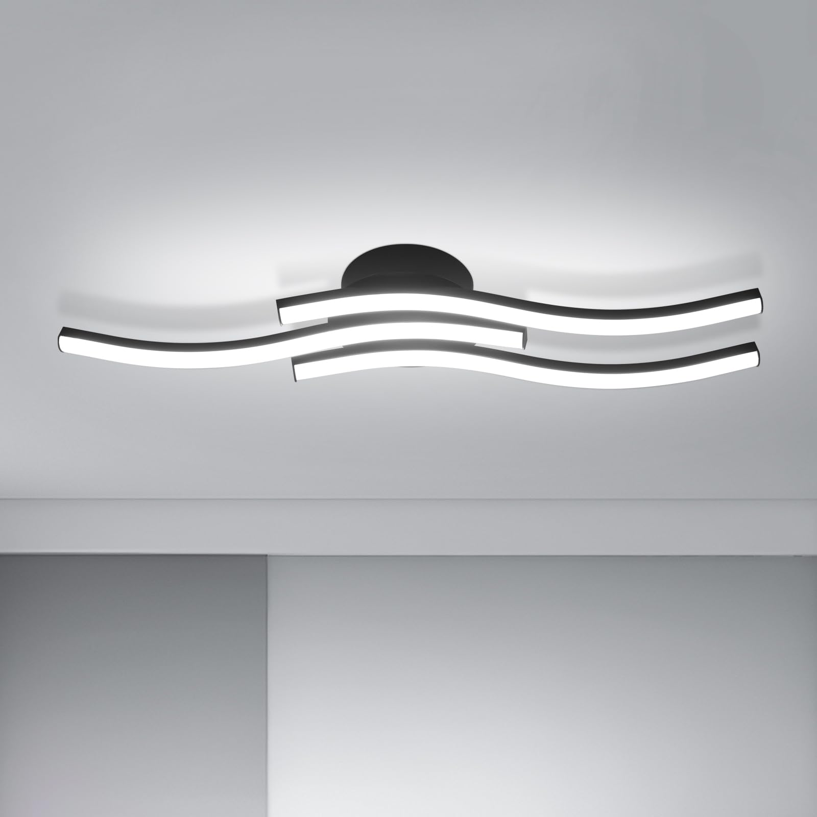 Goeco Black LED Ceiling Light, 18W Modern LED Ceiling Lamp with 3 Light Strips 6500K Cold White Light, Lamp Ceiling Lighting for Bedroom Living Room Hallway Kitchen