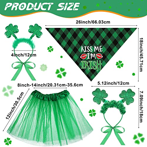 6 Pieces St Patrick's Day Dog Costume Set Include 2 Pieces Green Shamrock Dog Headband 2 Pieces Plaid St Patrick's Day Dog Bandana And 2 Pieces Pet Tutu Skirt For Girl Dogs Cats Puppy Kitten #TOP1