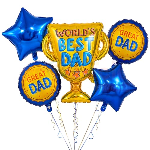 Image of Propsicle Trophy Foil Balloon Set for Dads Birthday Decoration, Pack of 5 | For papa, husband and grandfather birthday surprises, Father's Day celebrations, 40th 50th 60th milestones and home parties