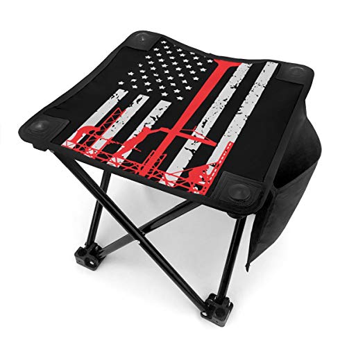 Rong-C Camping Stool, Ironworker America Flag Fishing Travel Outdoor Folding Stool, Portable Stool for Camping Walking Hunting Hiking Picnic Garden BBQ