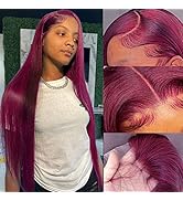 miear 99J Burgundy Straight Lace Front Wigs Human Hair Pre Plucked 13x4 HD Transparent Human Hair...