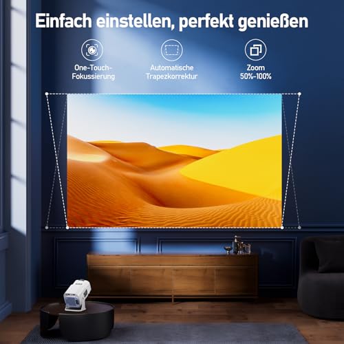 OKYUK Mini Beamer 4k,1080P Tragbar Outdoor Beamer, Projector 4k mit Projektionsleinwand, 180° drehbar Projektor mit Vielen Schnittstellen für Handy/Laptop (Weiß) – Bild 4