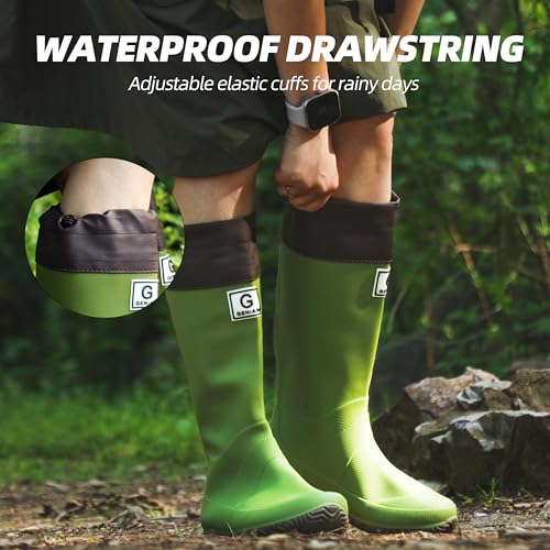Image of Wasserflux Women's Mid-Calf Rain Boots - Waterproof Foldable Rubber Boots with Adjustable Cuff, Anti-Slip Sole, Lightweight for Gardening & Outdoor Work
