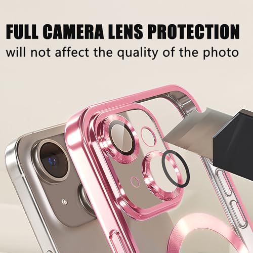 Image of Misscase for iPhone 14 Magnetic Glitter Case Compatible with MagSafe,Full Protection Slim Shockproof Anti-Scratch Case with Camera Lens Protector Logo View Dust-Proof Net for Women Pink