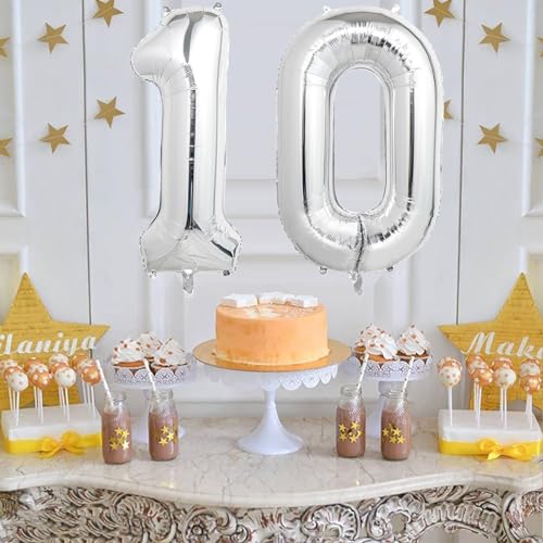 Image of Number Balloons Silver Party Balloon - Giant Number 10 Balloon, 40 Inch Large Balloon for 10th Birthday Decorations, Silver Party Supplies for Anniversary