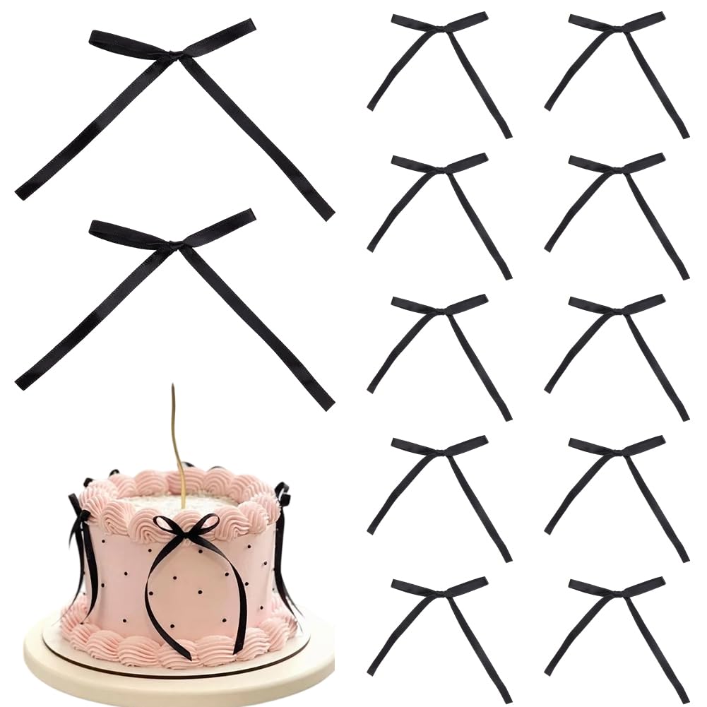 SUNNYCLUE 80 pz. Topper per Torta con Fiocco Topper per Cupcake FiocCHIs Neri Nastro In Poliestere Decorazioni per Cupcake con Fiocco per Compleanno Matrimonio Addio Al Nubilato Fai Da Te Arte e Artig