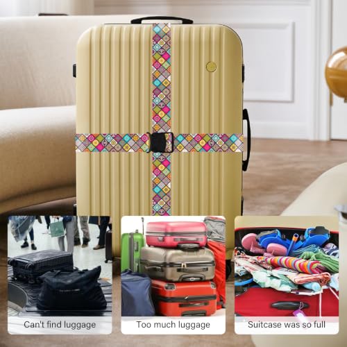 Image of Luggage Straps for Suitcases, Travel Adjustable Belt with Quick Release Buckle, Heavy Duty Nylon Bag Packing Strap, Unique Bright Identifiers Business Travel Accessories (2 Pack) - Colorful Print