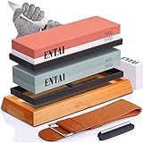 Knife Sharpening Stone Set, ENTAI 4 Side Grit 400/1000 3000/8000 Water Stone, Whetstone Set with Non-slip Bamboo Base, Flattening Stone, Angle Guide, Leather Strop and Cut Resistant Gloves
